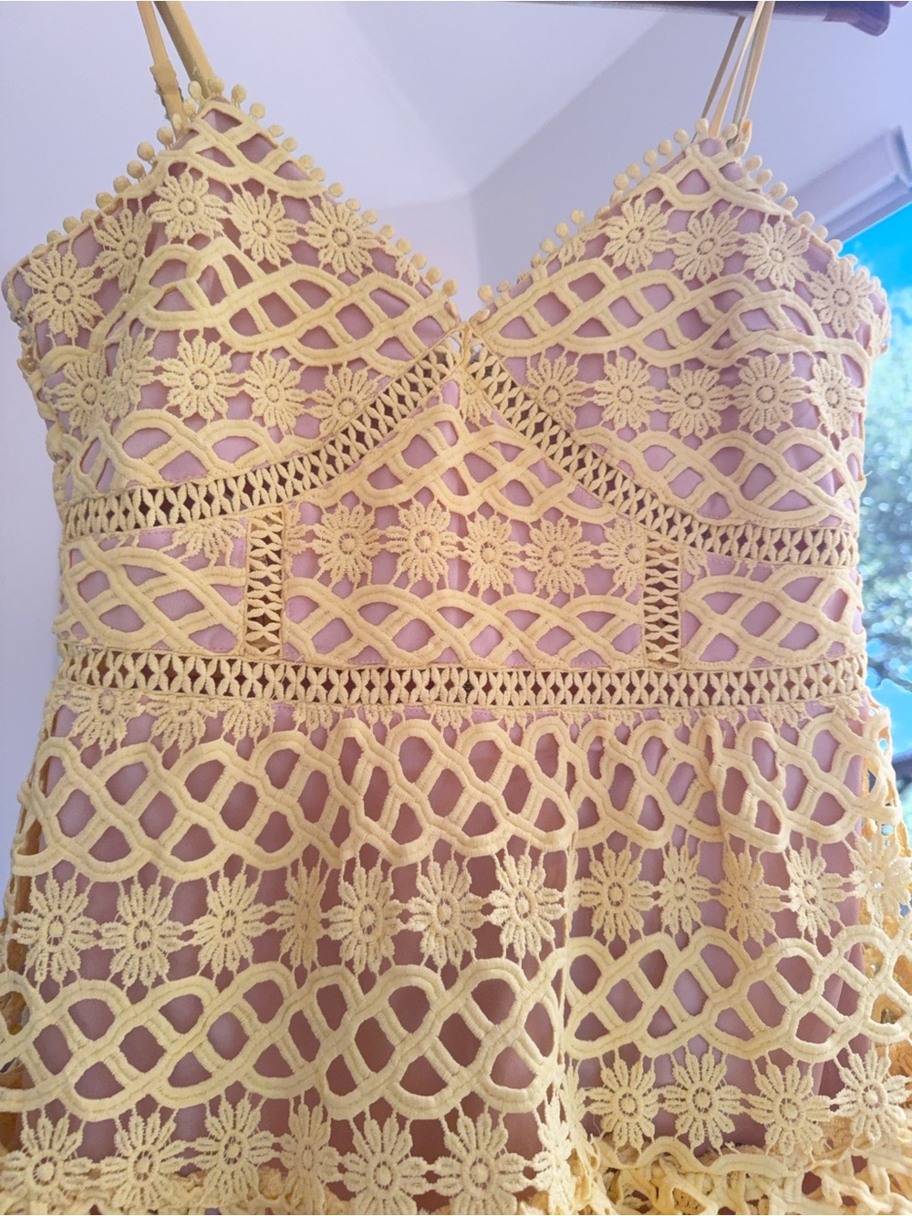 Lulu's Yellow Crochet Lace Fit-and-Flare Mini Dress - Picture 4 of 5